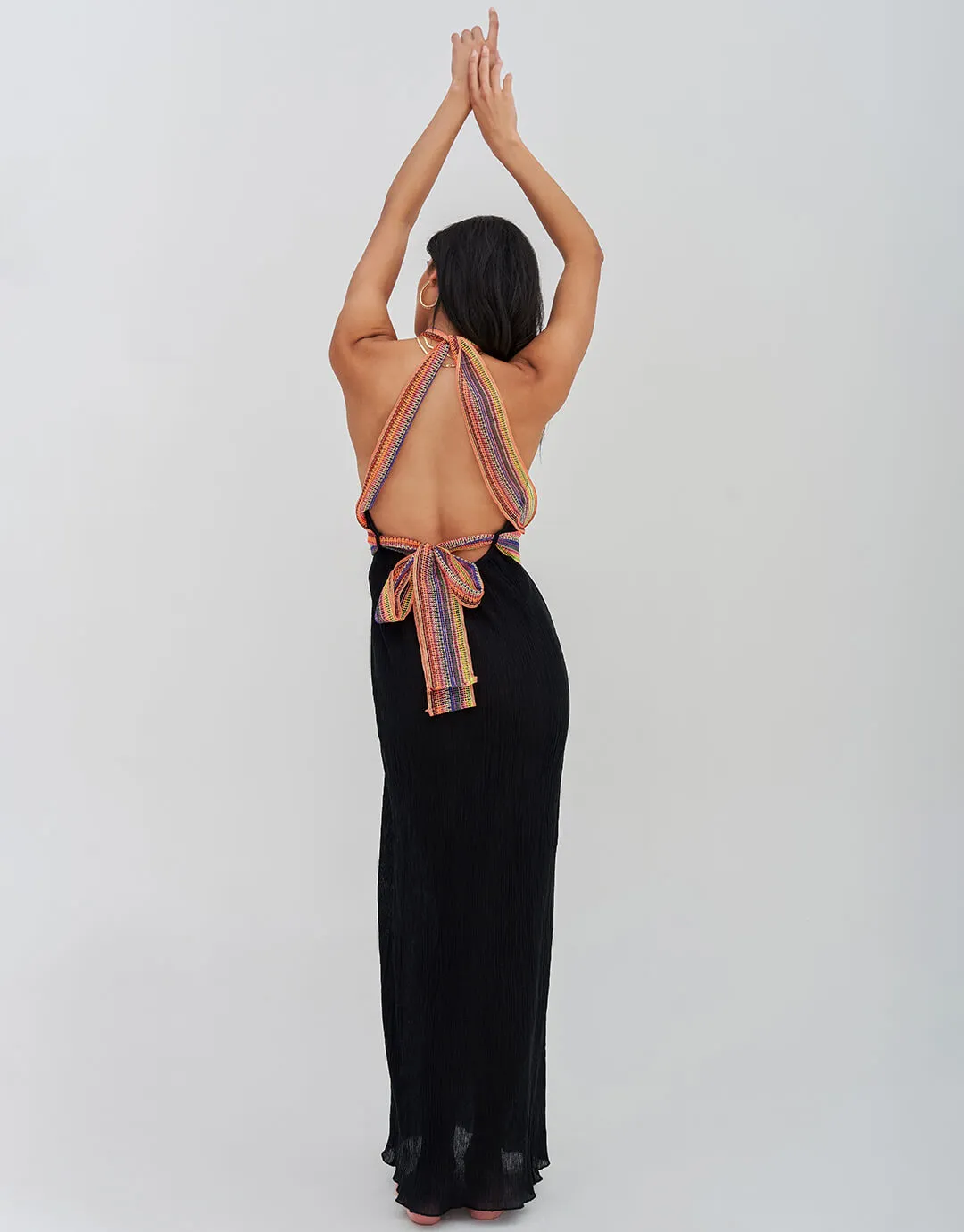 Crinkle Halter Dress - Black
