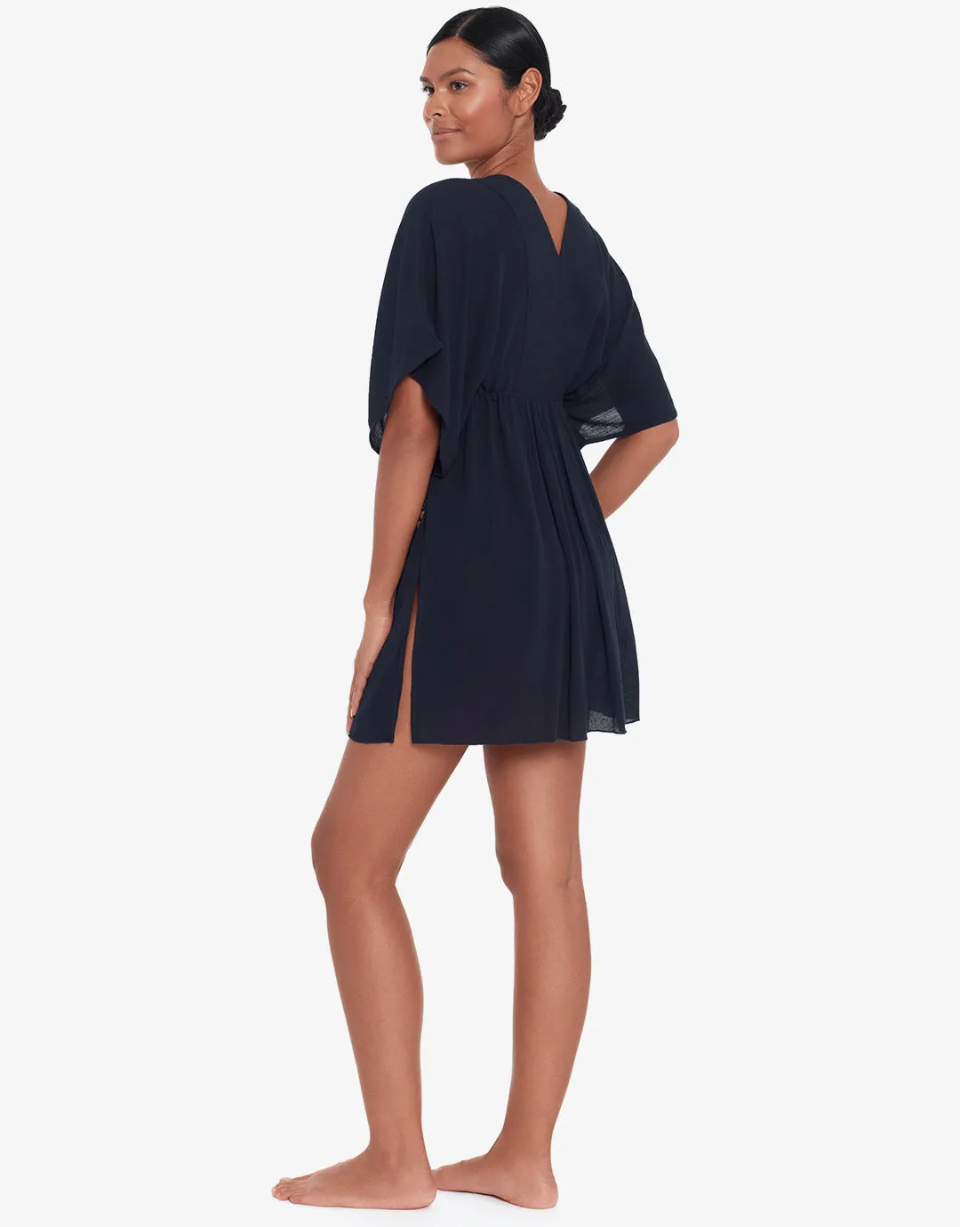 Crinkle Tunic Beach Dress - Black