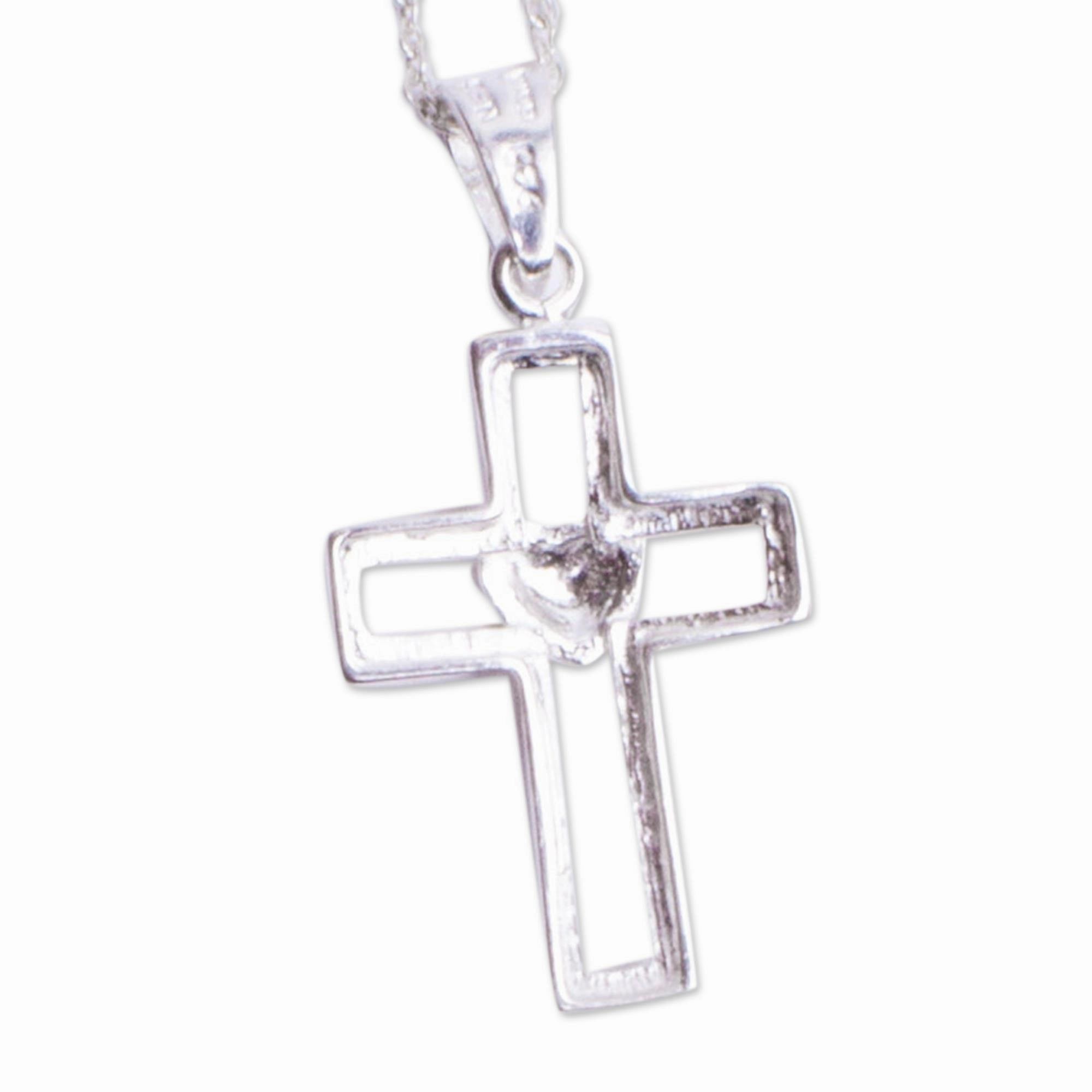Cross and Heart Sterling Silver Heart Pendant Necklace from Mexico
