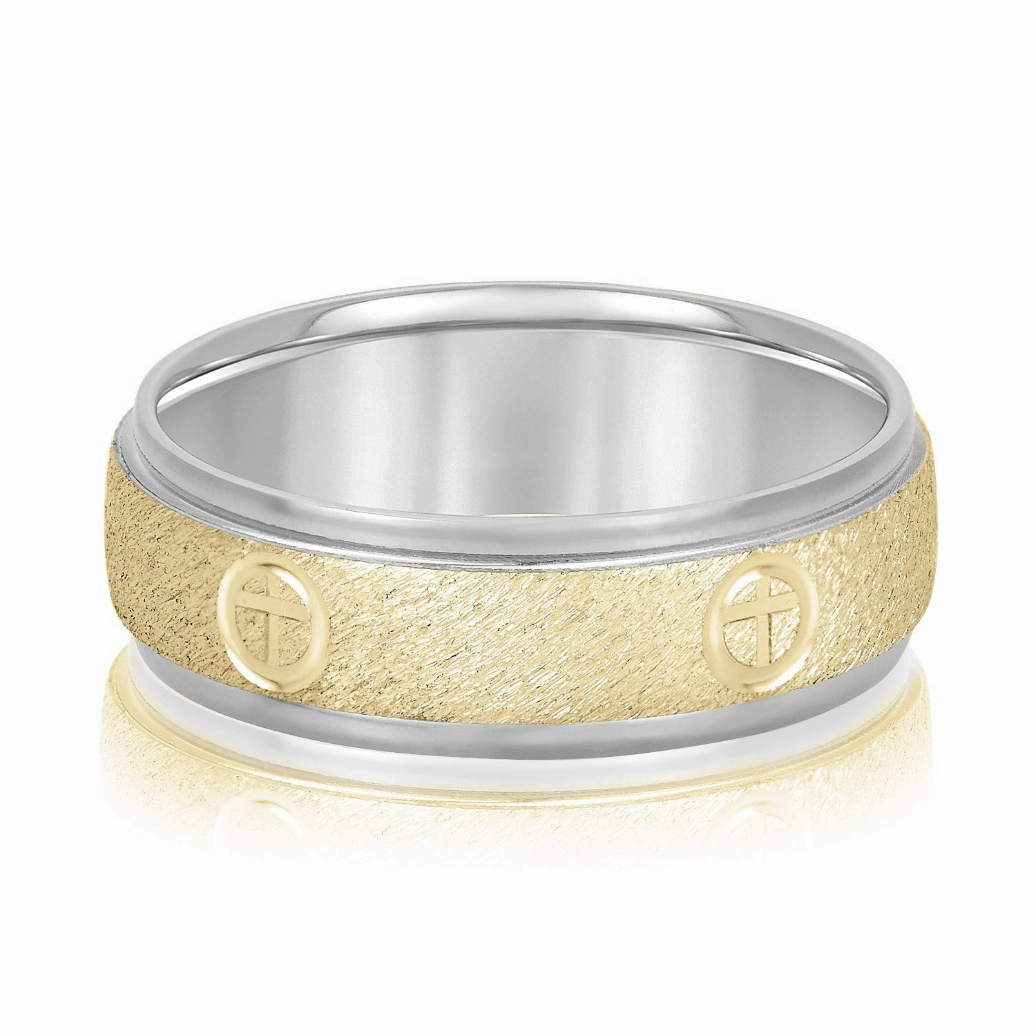 Cross Engraved Men's Diamond Wedding Band