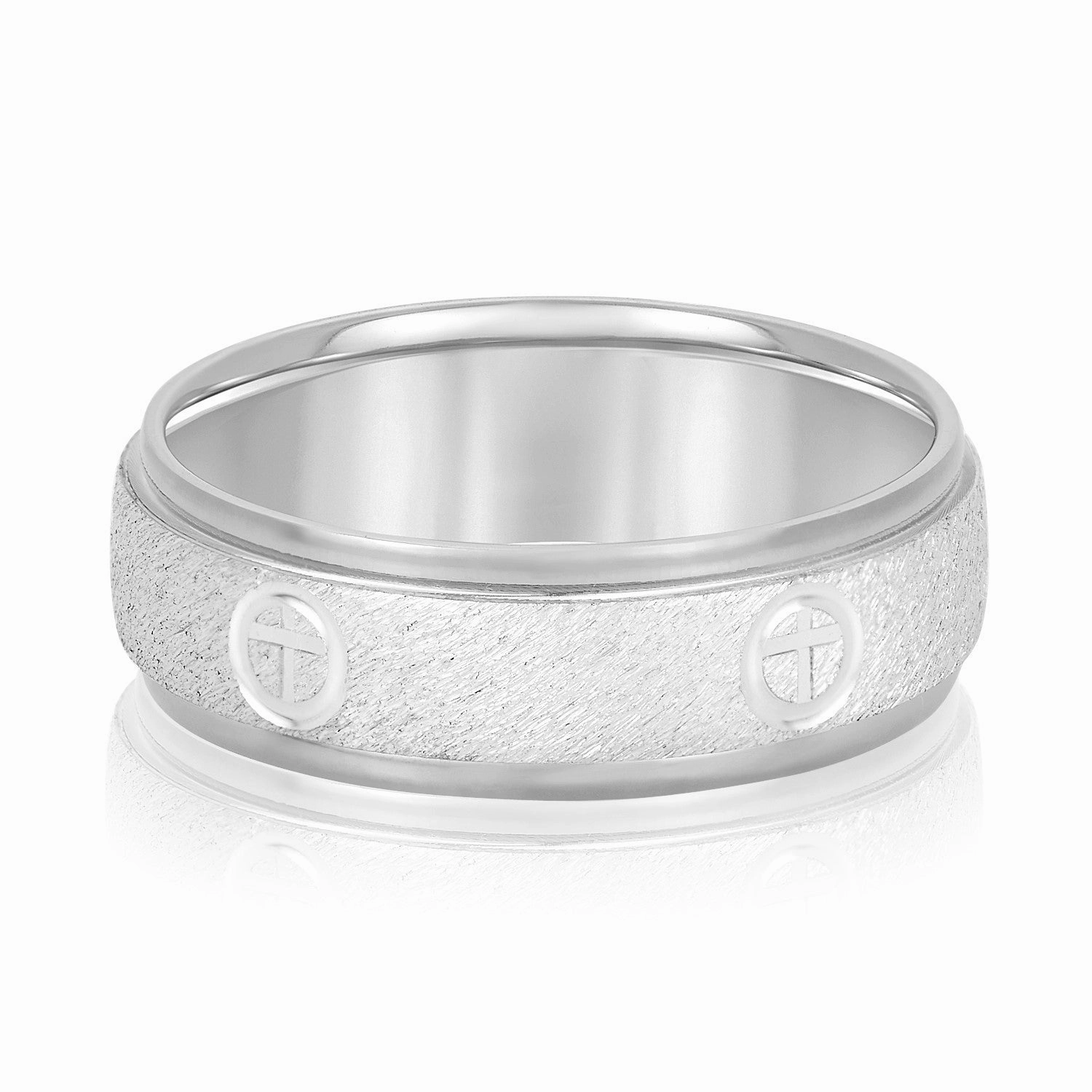Cross Engraved Men's Diamond Wedding Band