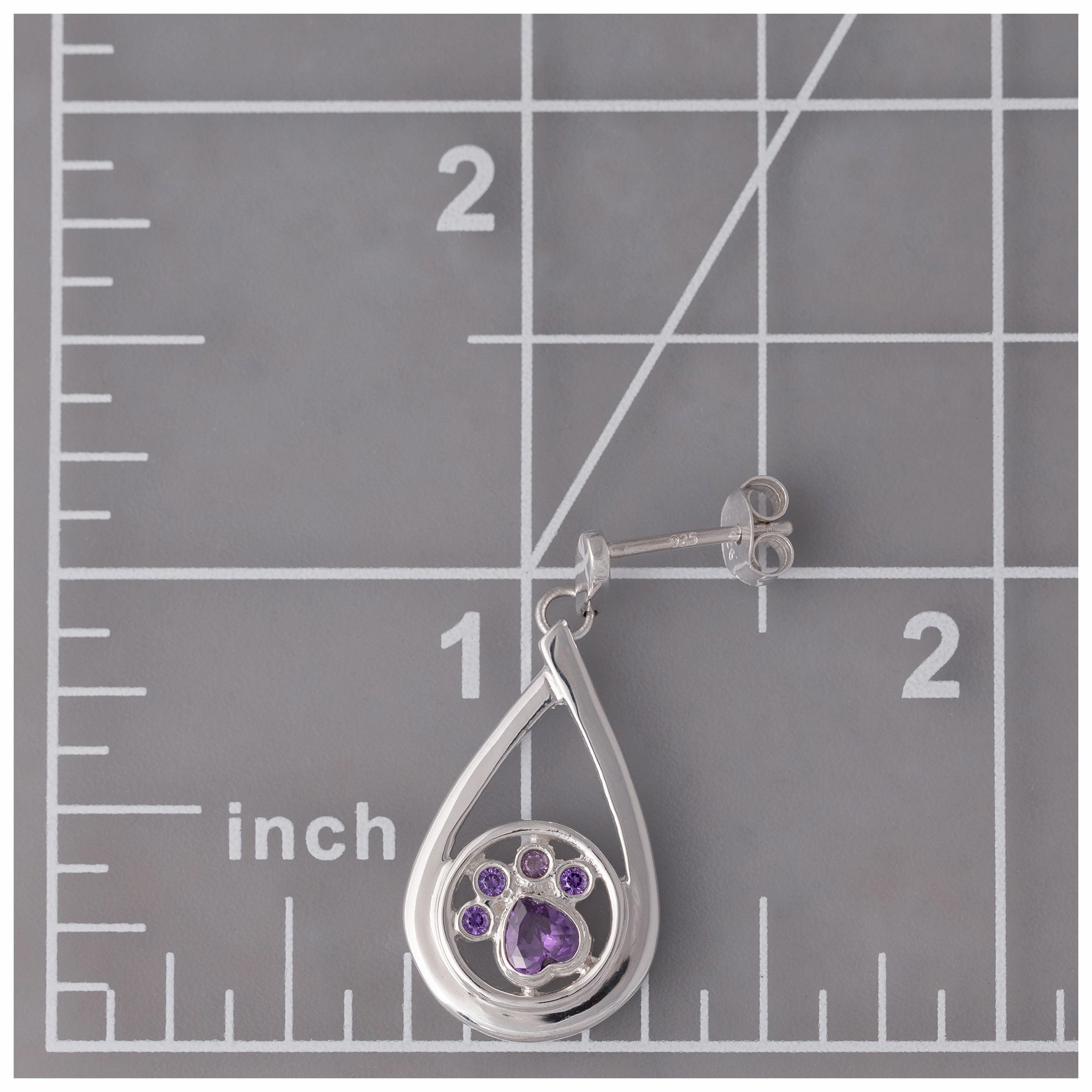 Crystal Paw Print Sterling Teardrop Earrings