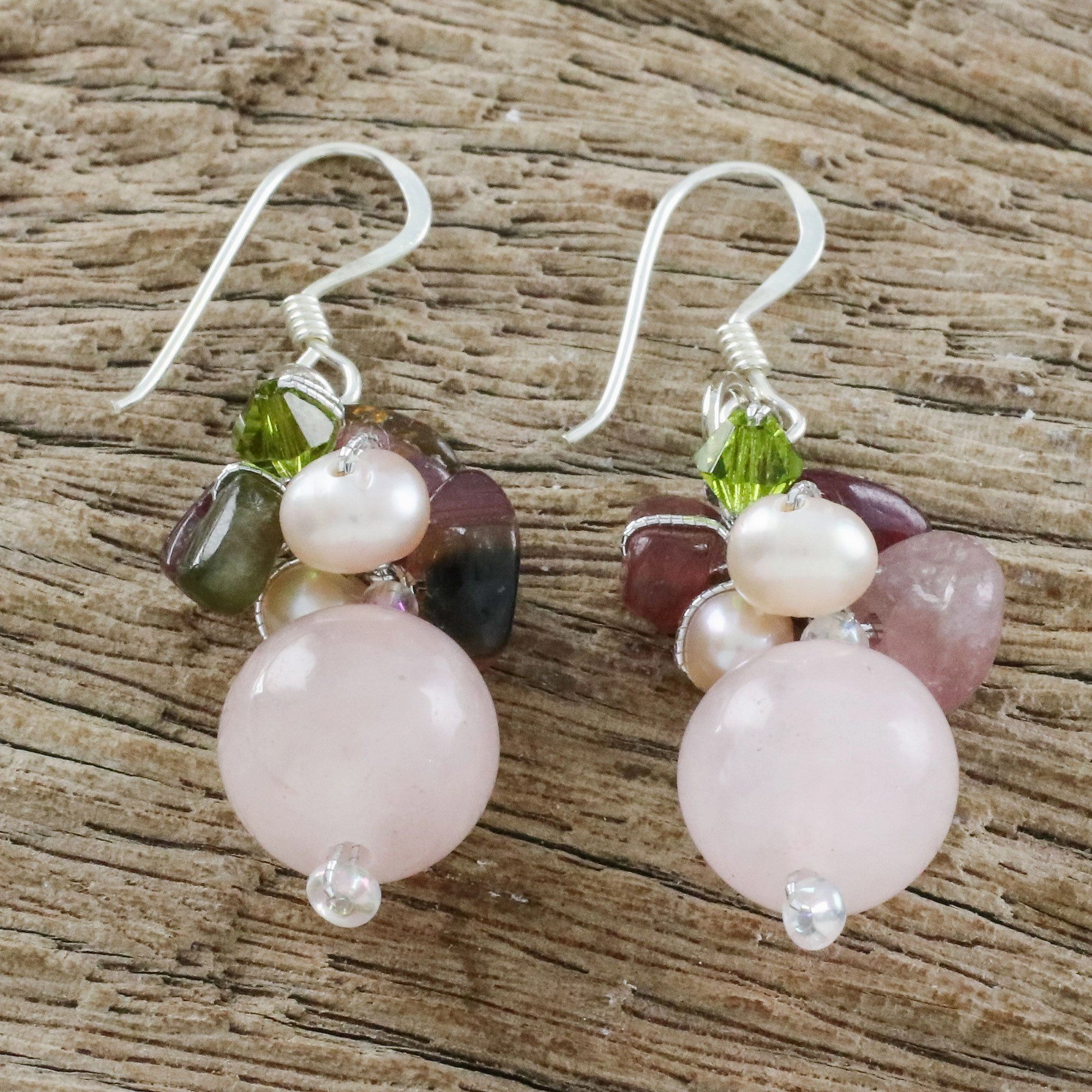 Cultured Pearl and Quartz Sterling Silver Earrings