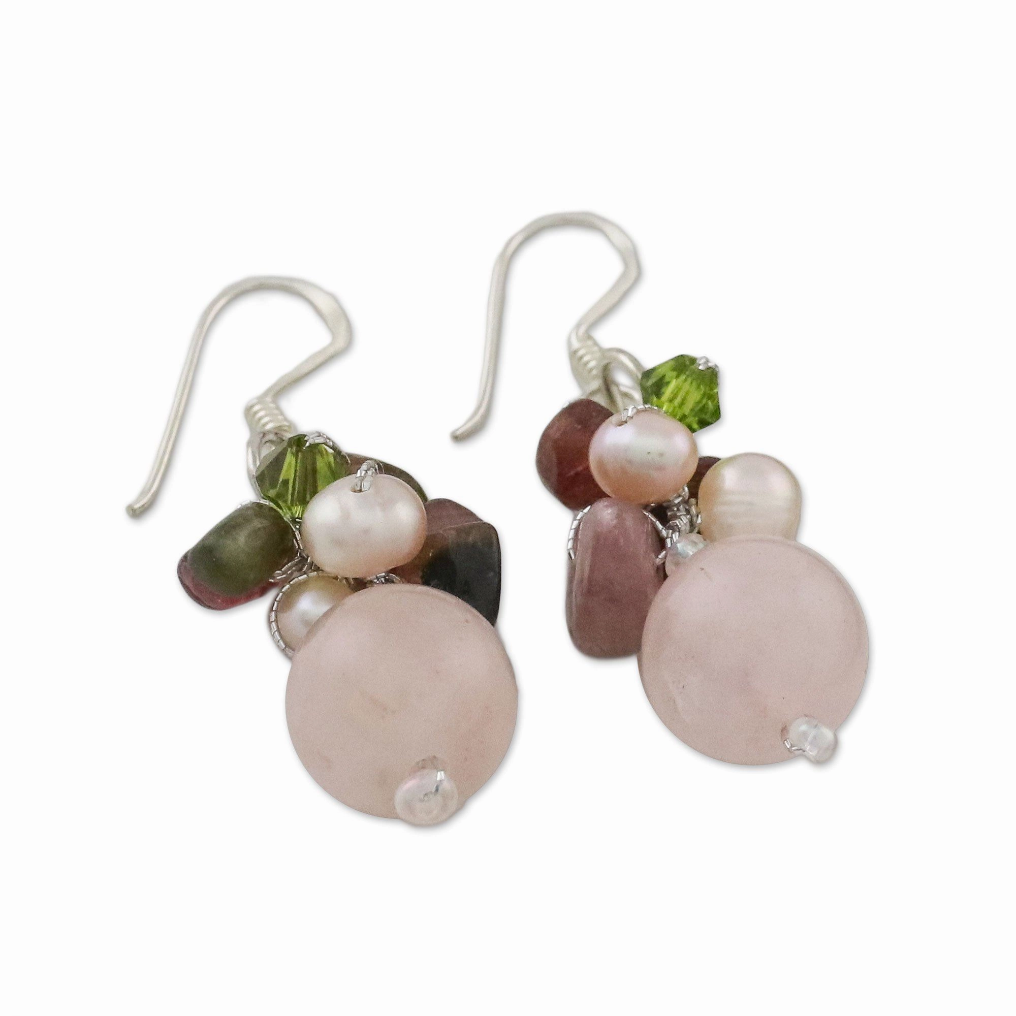 Cultured Pearl and Quartz Sterling Silver Earrings