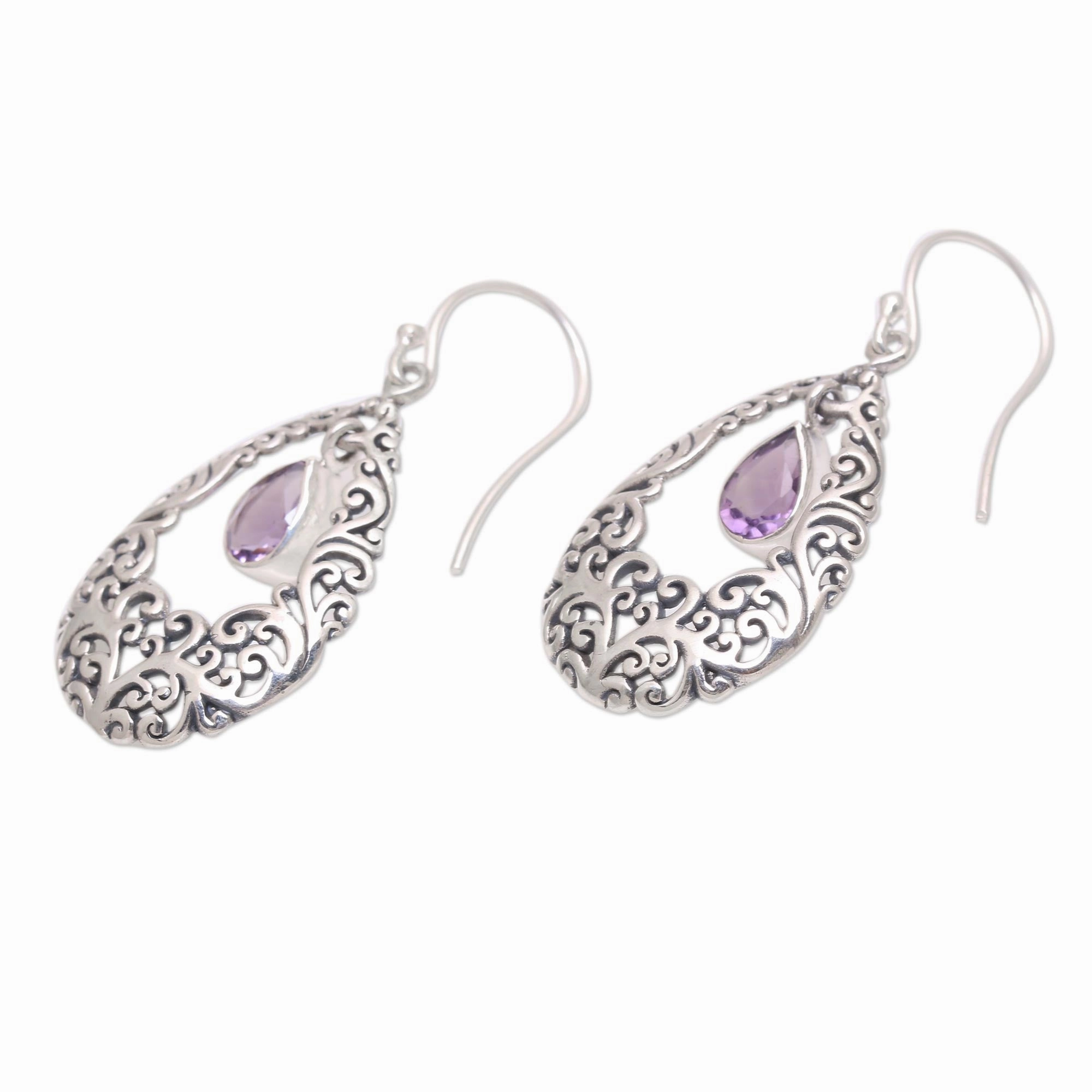 Curling Drops Amethyst Drop Dangle Earrings from Bali
