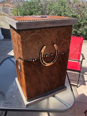 Customizable Brindle Cowhide & Horseshoe Decorative Hamper bathroom accessories, soap dispenser
