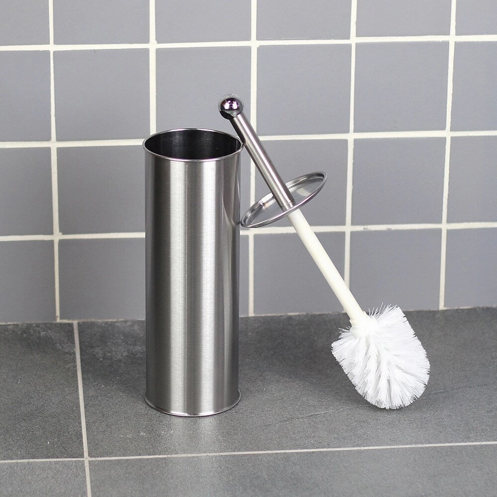 Cylindrical Matte Stainless Steel Toilet Brush Holder with Brush