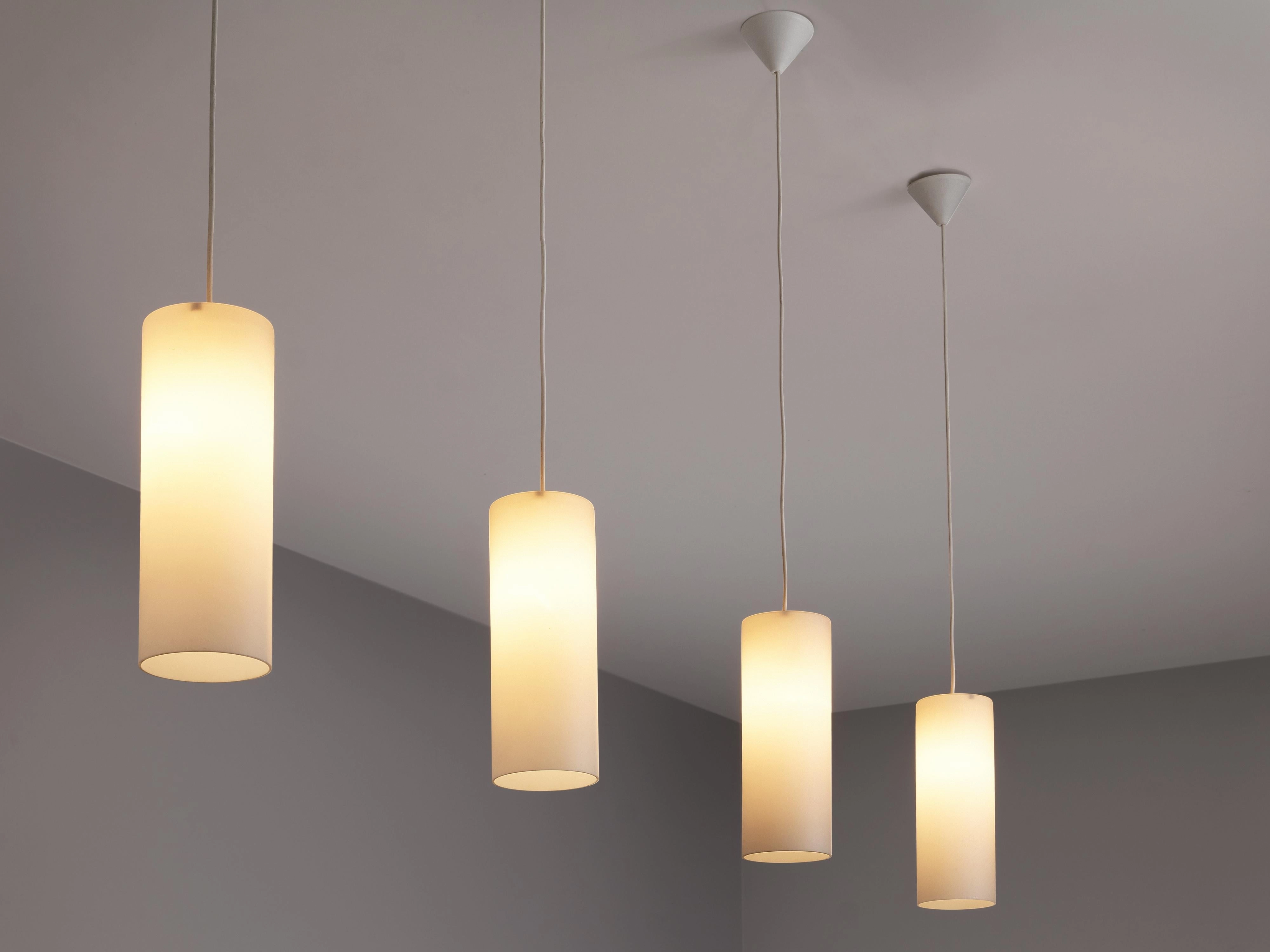 Cylindrical Pendant Lamps in Matted Glass