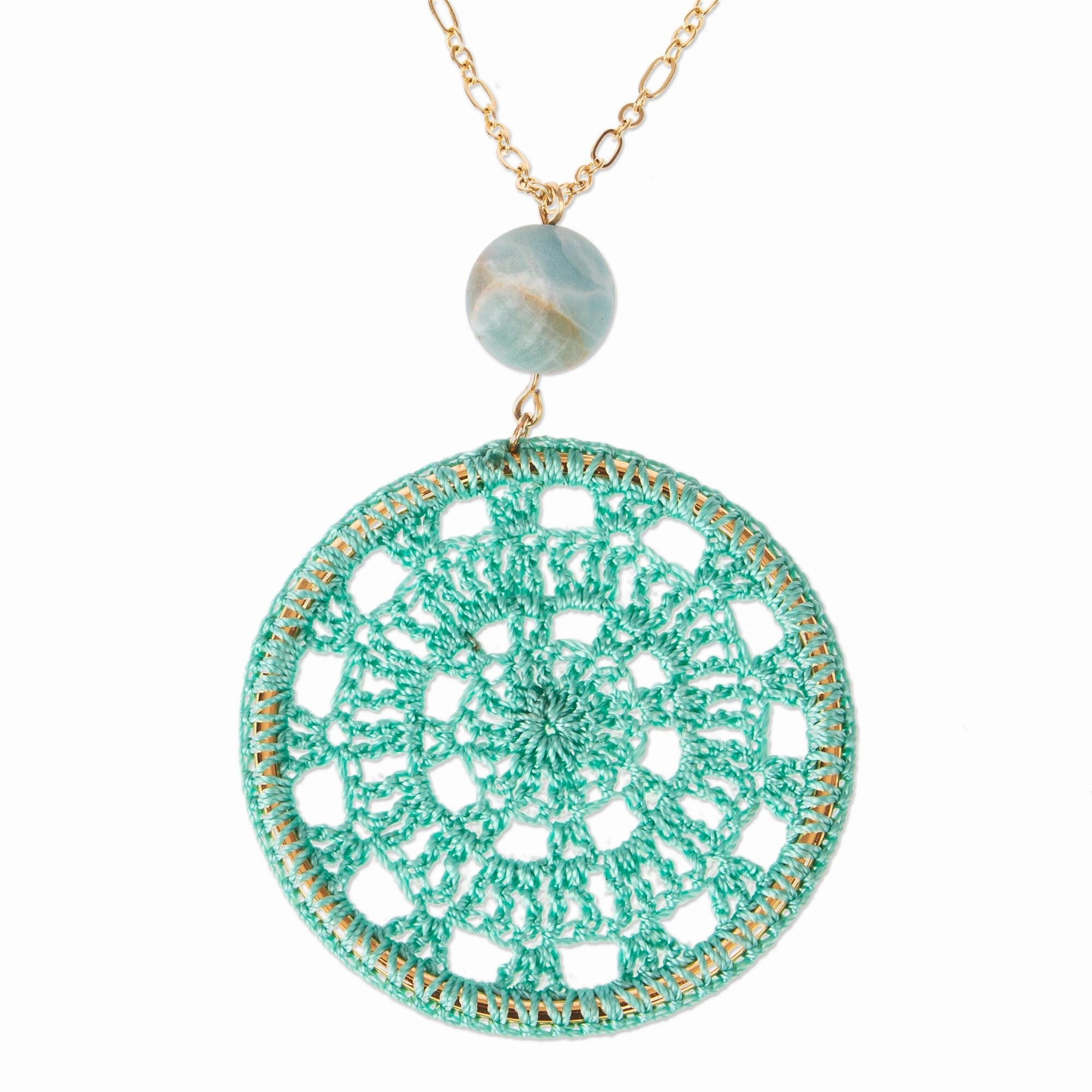 Cyrene Aqua Crocheted Pendant Necklace with Amazonite