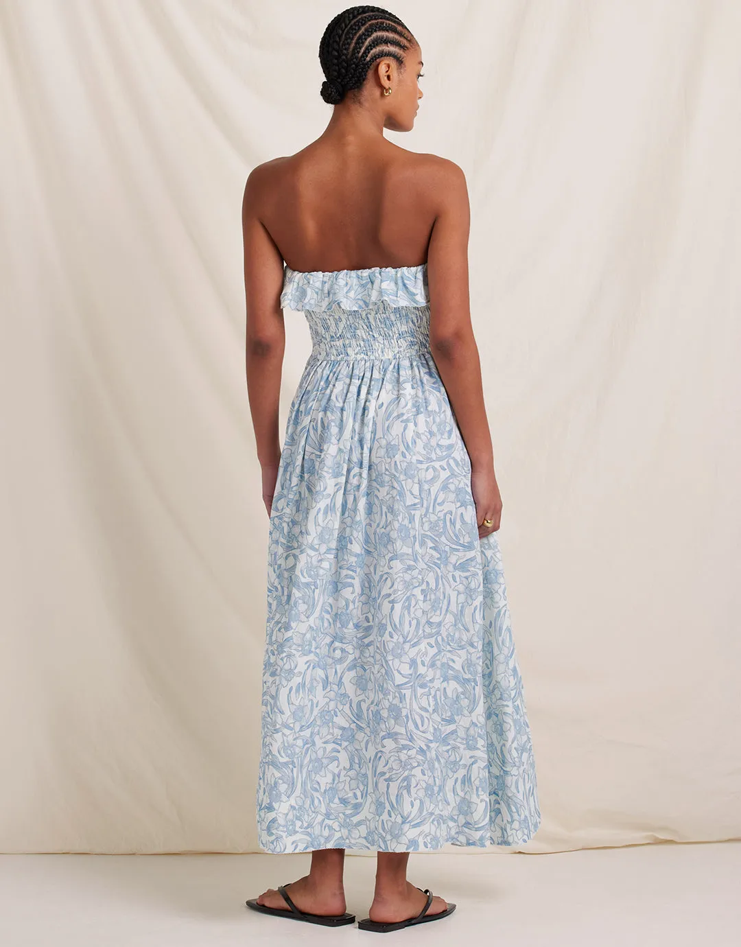 Daffodil Shirred Midi Dress - Blue Print