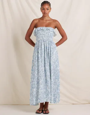 Daffodil Shirred Midi Dress - Blue Print