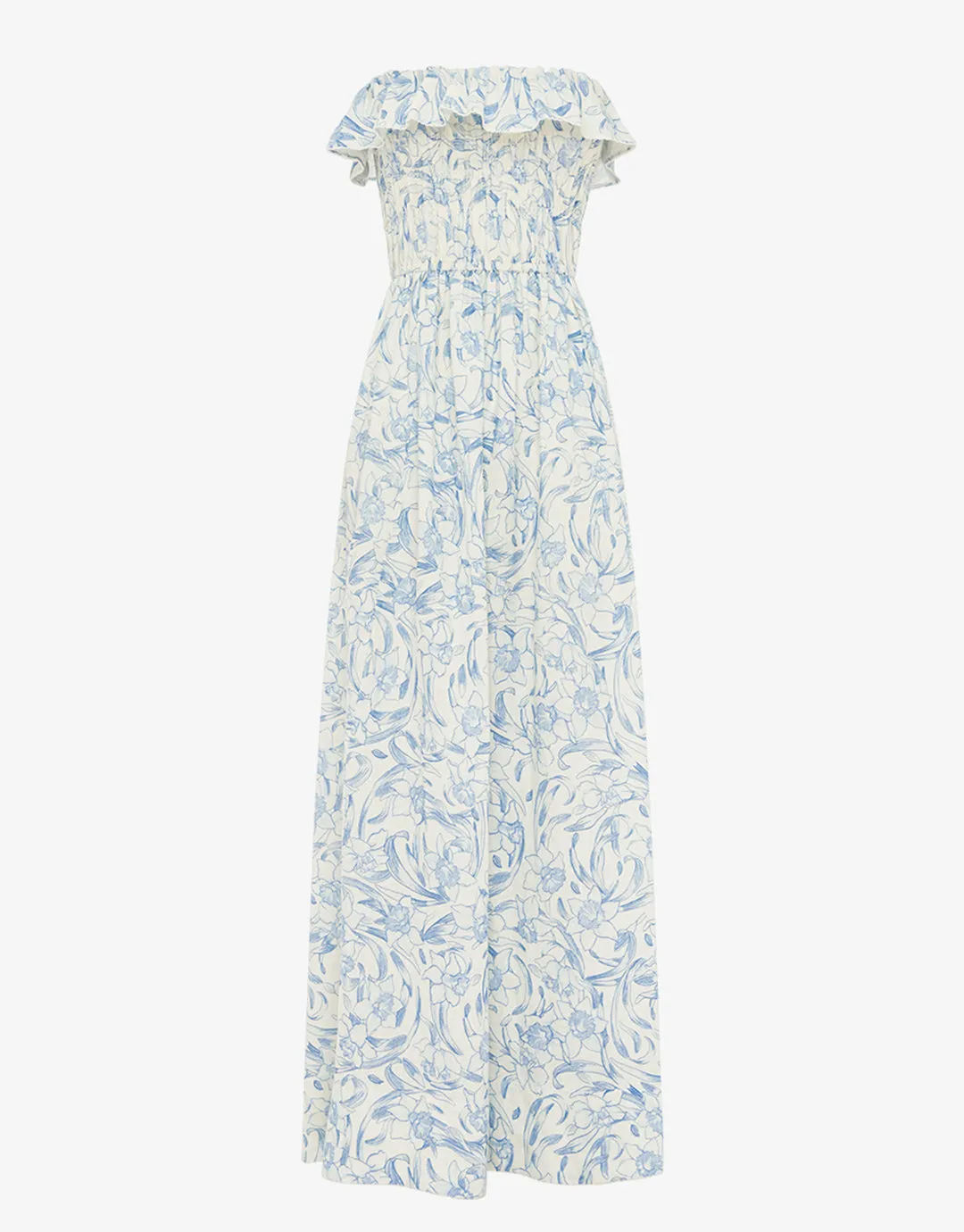 Daffodil Shirred Midi Dress - Blue Print