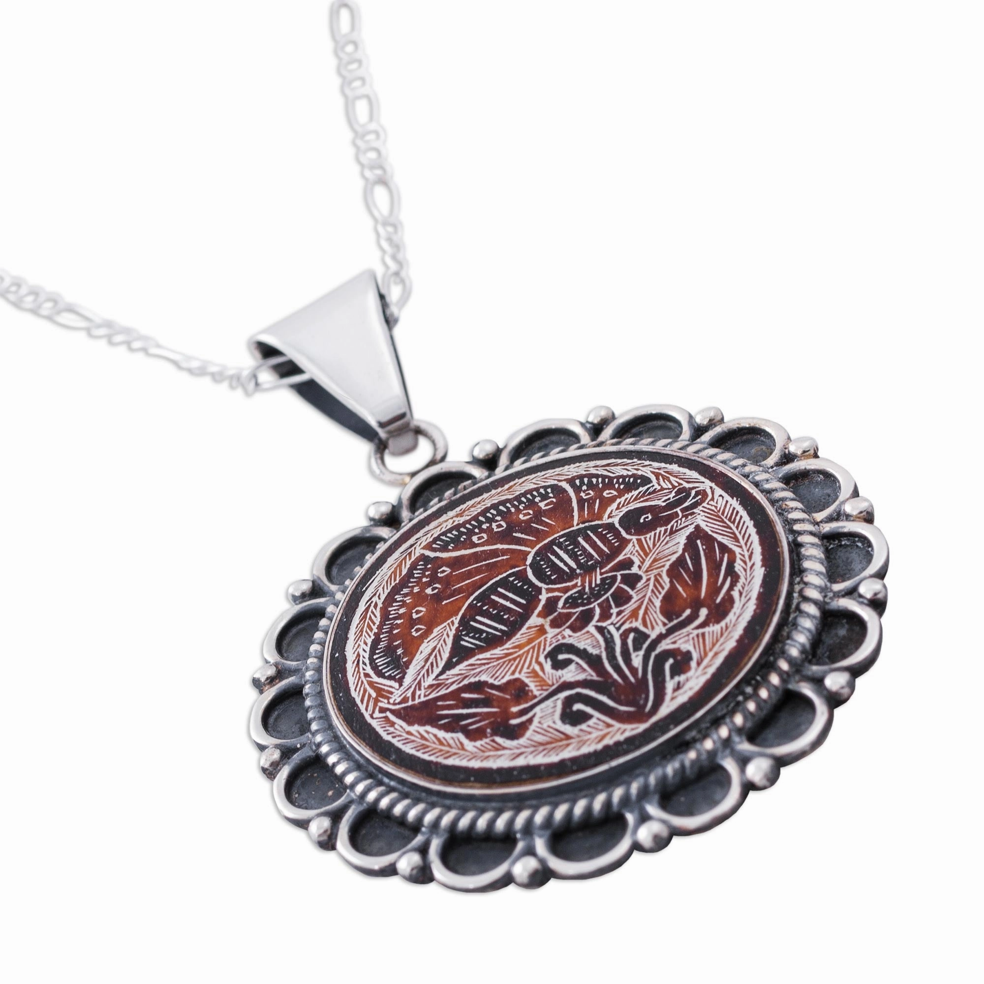 Daisy Butterfly Peruvian Mate Gourd Pendant Necklace