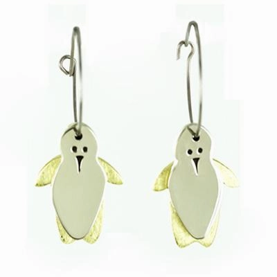 Dancing Penguins Mixed Metal Earrings