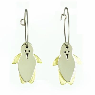 Dancing Penguins Mixed Metal Earrings