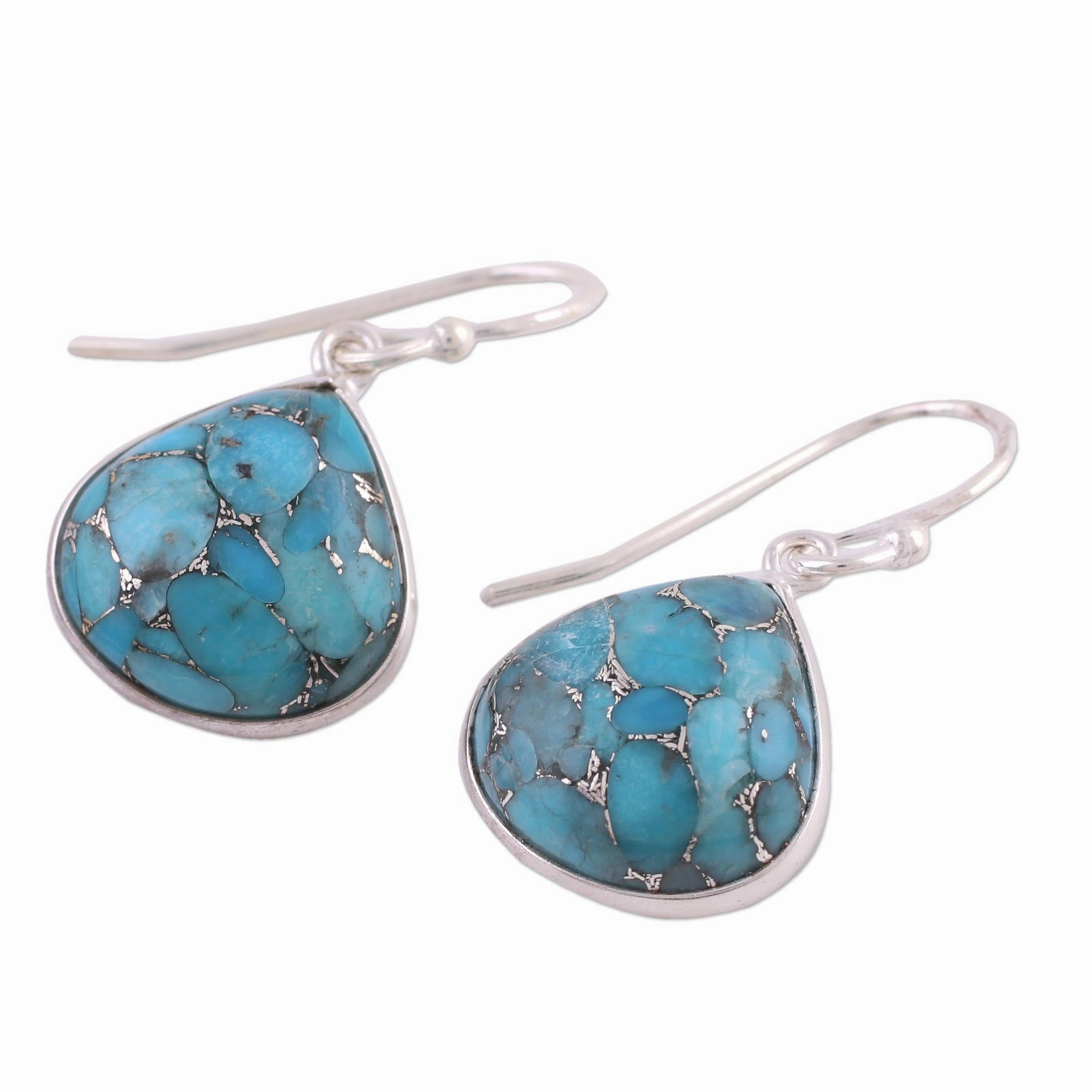 Dancing Soul Sterling Silver and Composite Turquoise Earrings from India