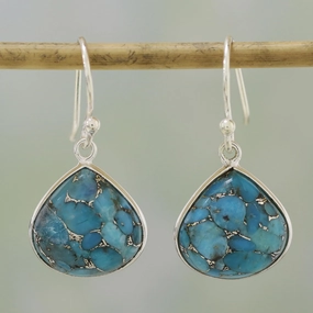 Dancing Soul Sterling Silver and Composite Turquoise Earrings from India