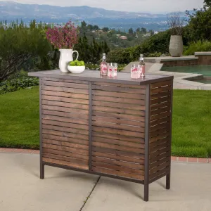 Dark Brown Acacia Wood & Rustic Metal Outdoor Bar Table - NH868692 patio chairs, outdoor seating