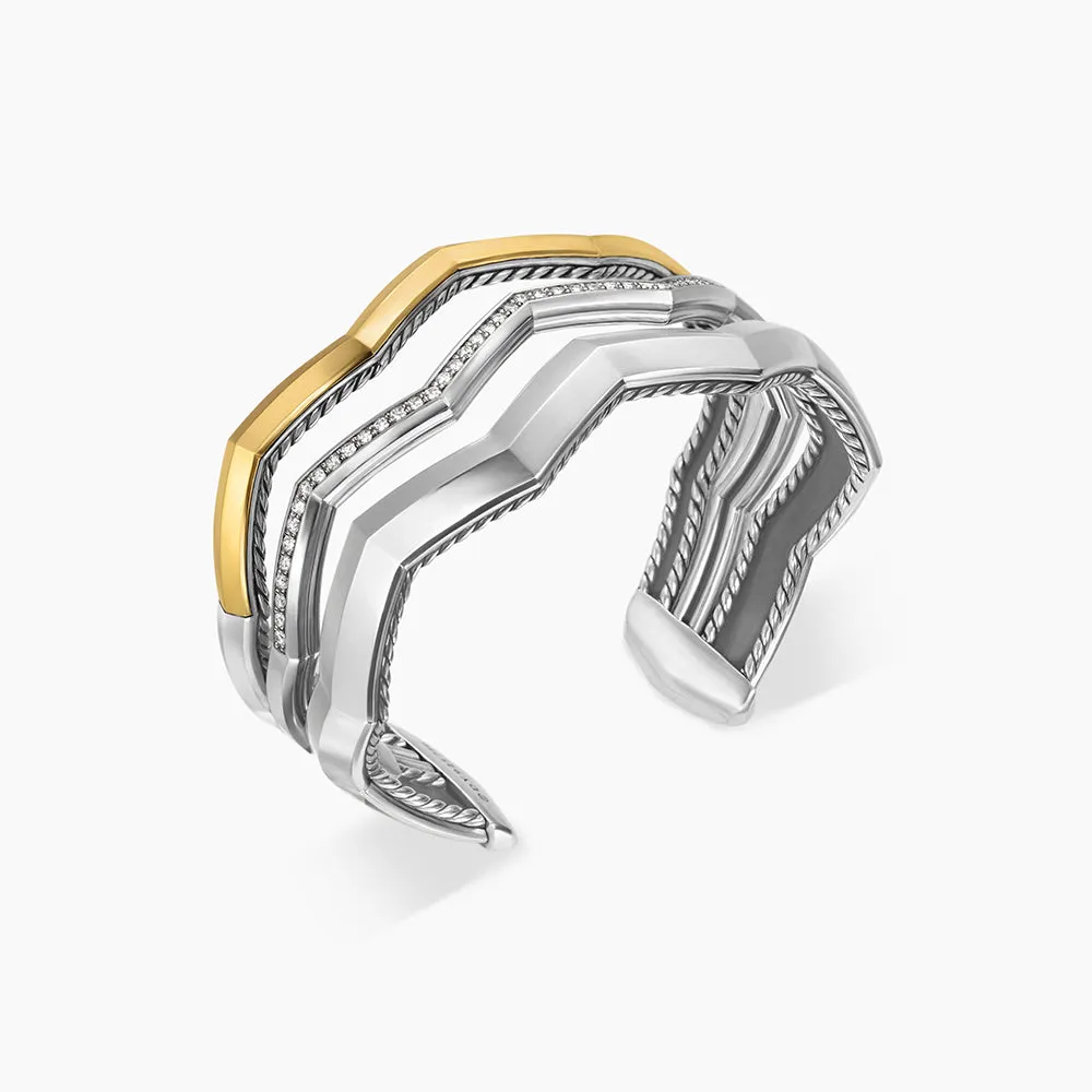 David Yurman Stax Zig Zag Three Row Cuff Bracelet