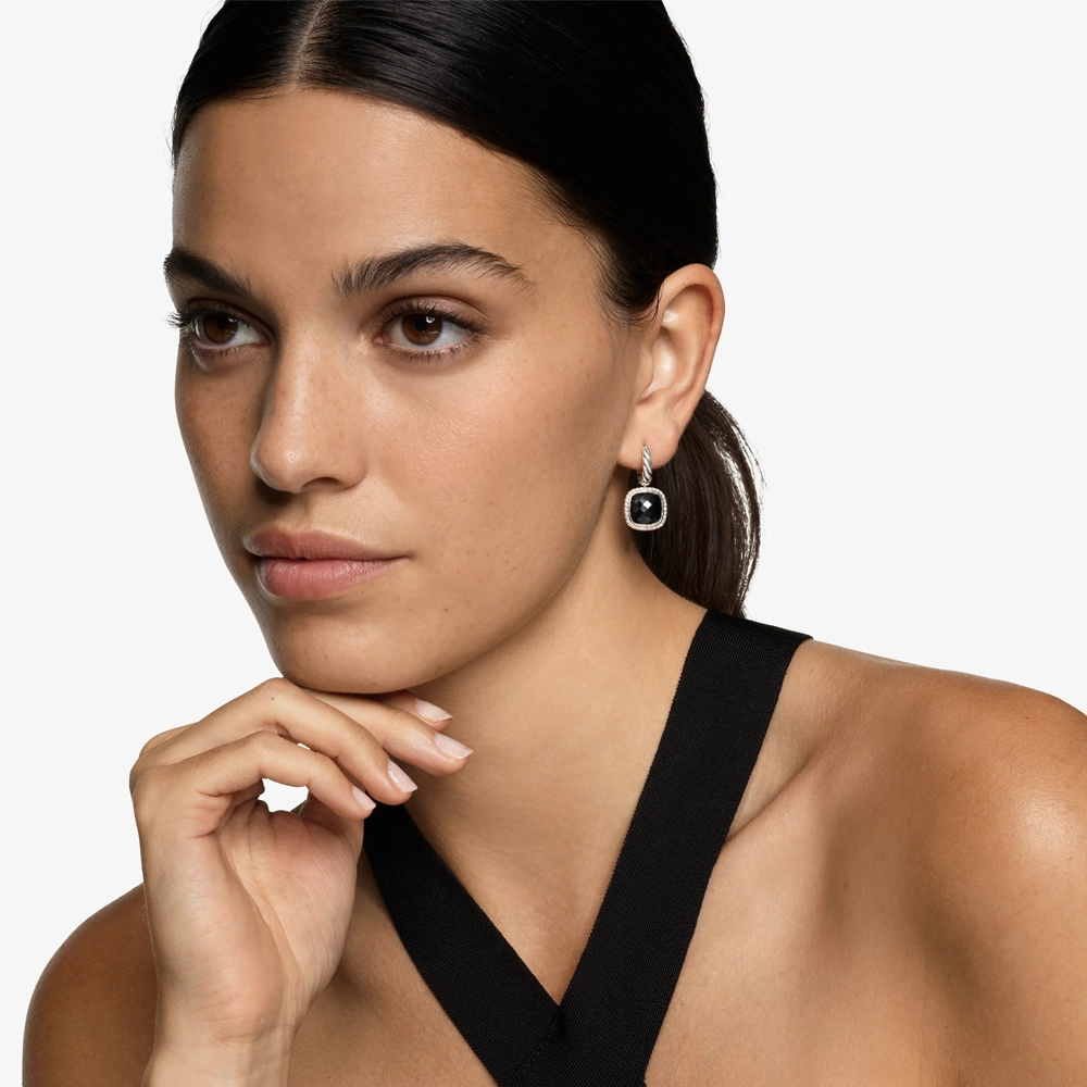 David Yurman Albion Drop Earrings in Sterling Silver with Black Onyx and Diamonds