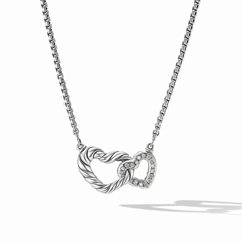 David Yurman Cable Collectibles Double Heart Necklace with Pav Diamonds