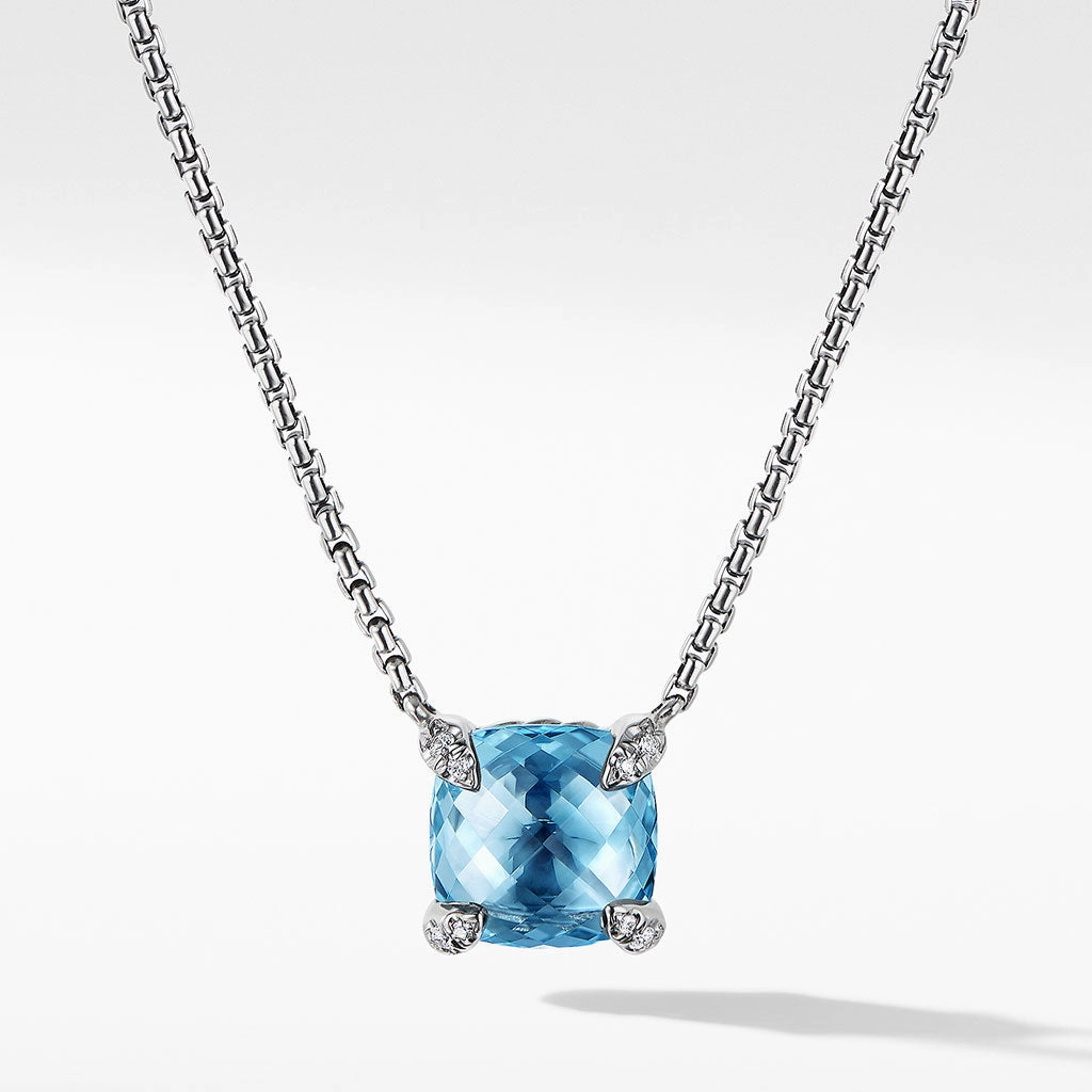 David Yurman Chatelaine Pendant Necklace with Blue Topaz and Diamonds