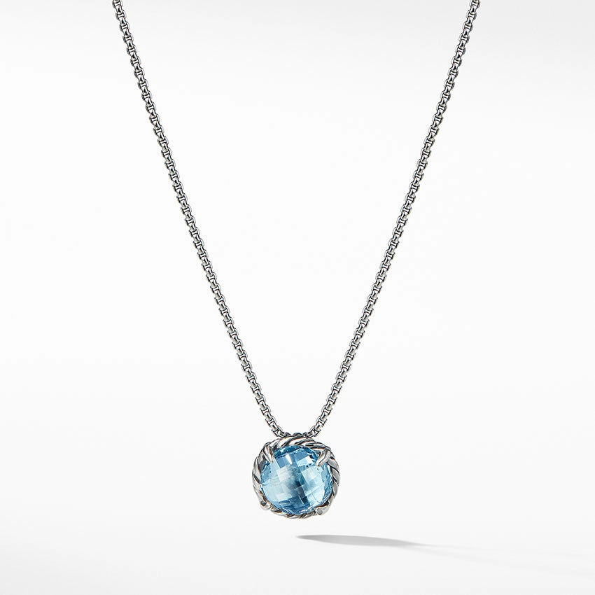 David Yurman Chtelaine Pendant Necklace with Blue Topaz