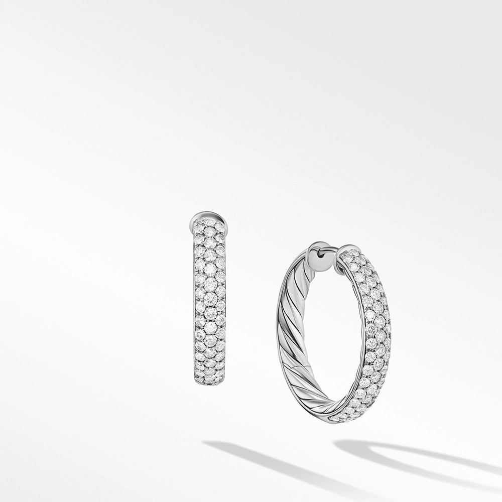 David Yurman Mercer Hoop Earrings In Sterling Silver With Pav Diamonds