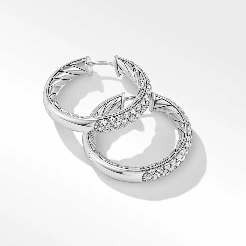 David Yurman Mercer Hoop Earrings In Sterling Silver With Pav Diamonds