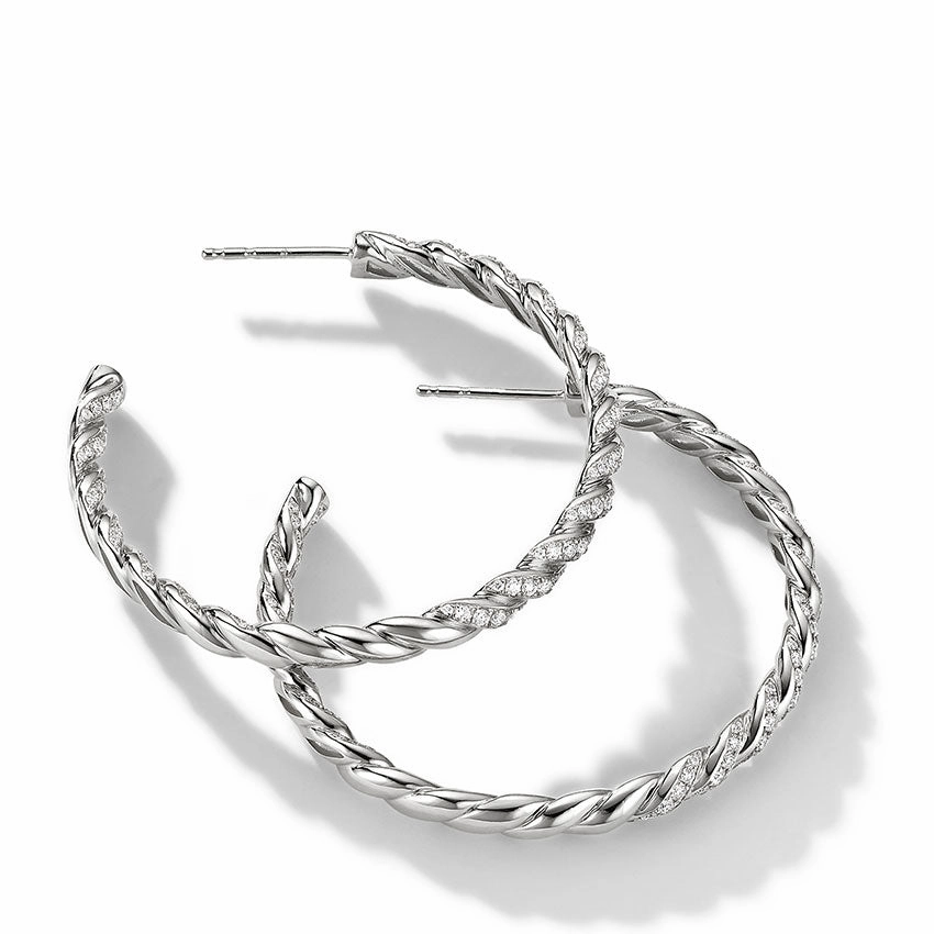 David Yurman Pavflex Hoop Earrings in 18ct White Gold