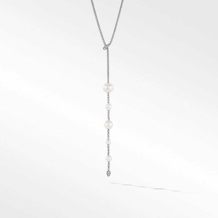 David Yurman Pearl and Pav Y Necklace in Sterling Silver with Diamonds