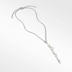 David Yurman Pearl and Pav Y Necklace in Sterling Silver with Diamonds