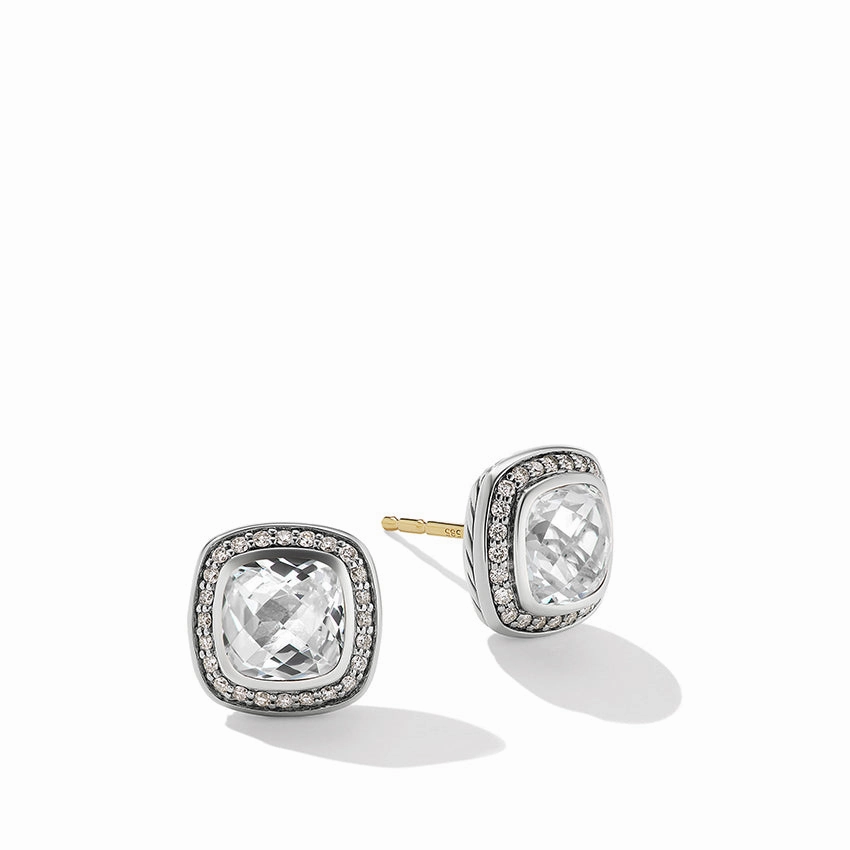 David Yurman Petite Albion Stud Earrings with White Topaz and Pav Diamonds