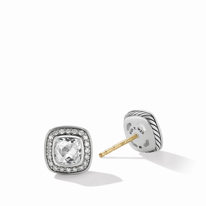 David Yurman Petite Albion Stud Earrings with White Topaz and Pav Diamonds