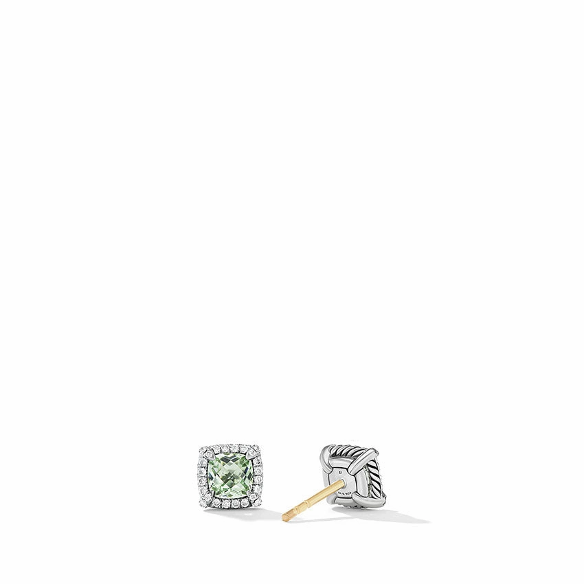 David Yurman Petite Chatelaine Pav Bezel Stud Earrings with Prasiolite and Diamonds