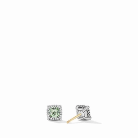 David Yurman Petite Chatelaine Pav Bezel Stud Earrings with Prasiolite and Diamonds