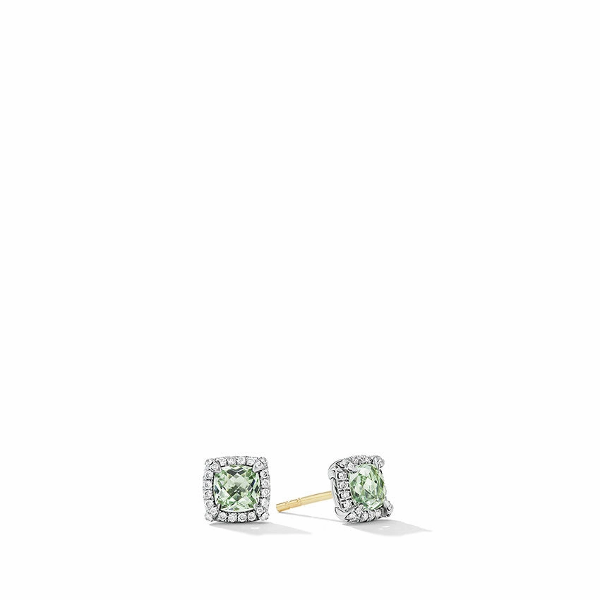David Yurman Petite Chatelaine Pav Bezel Stud Earrings with Prasiolite and Diamonds