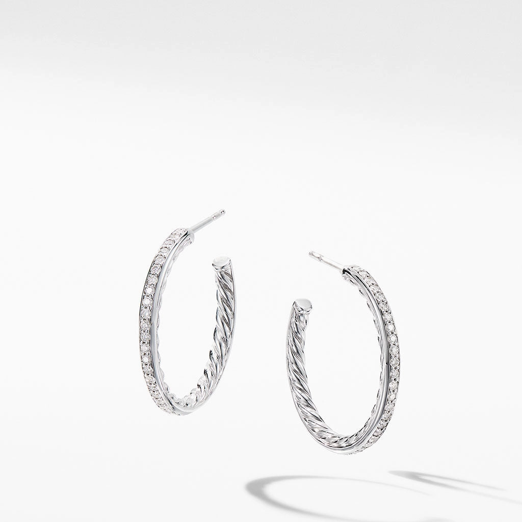 David Yurman Small Hoop Earrings with Pav Diamonds