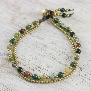 Dazzling Green Red Harmony Jasper & Brass Beaded Bracelet