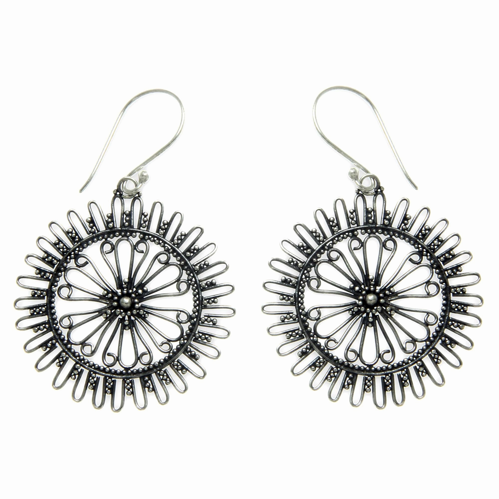 Dazzling Suns Handmade Sterling Silver Dangle Earrings