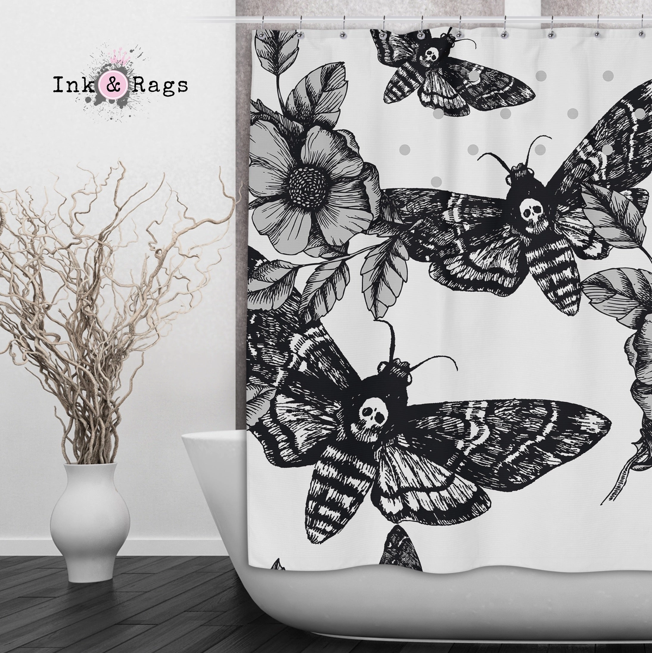 Death Moth and Flower Shower Curtains and Optional Bath Mats Lighting,Lamps Fixtures