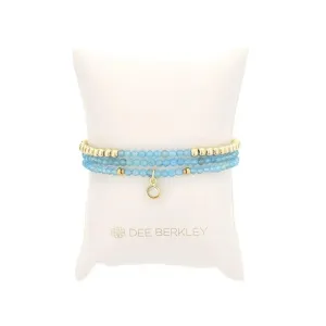 December Birthstone Bracelet Stack: Blue Topaz And Gold Filled Beads Bracelet With Clear Quartz Bezel