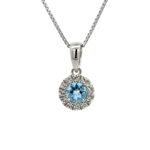 December Birthstone Pendant: Sterling Silver Swiss Blue Topaz Halo Pendant Necklace