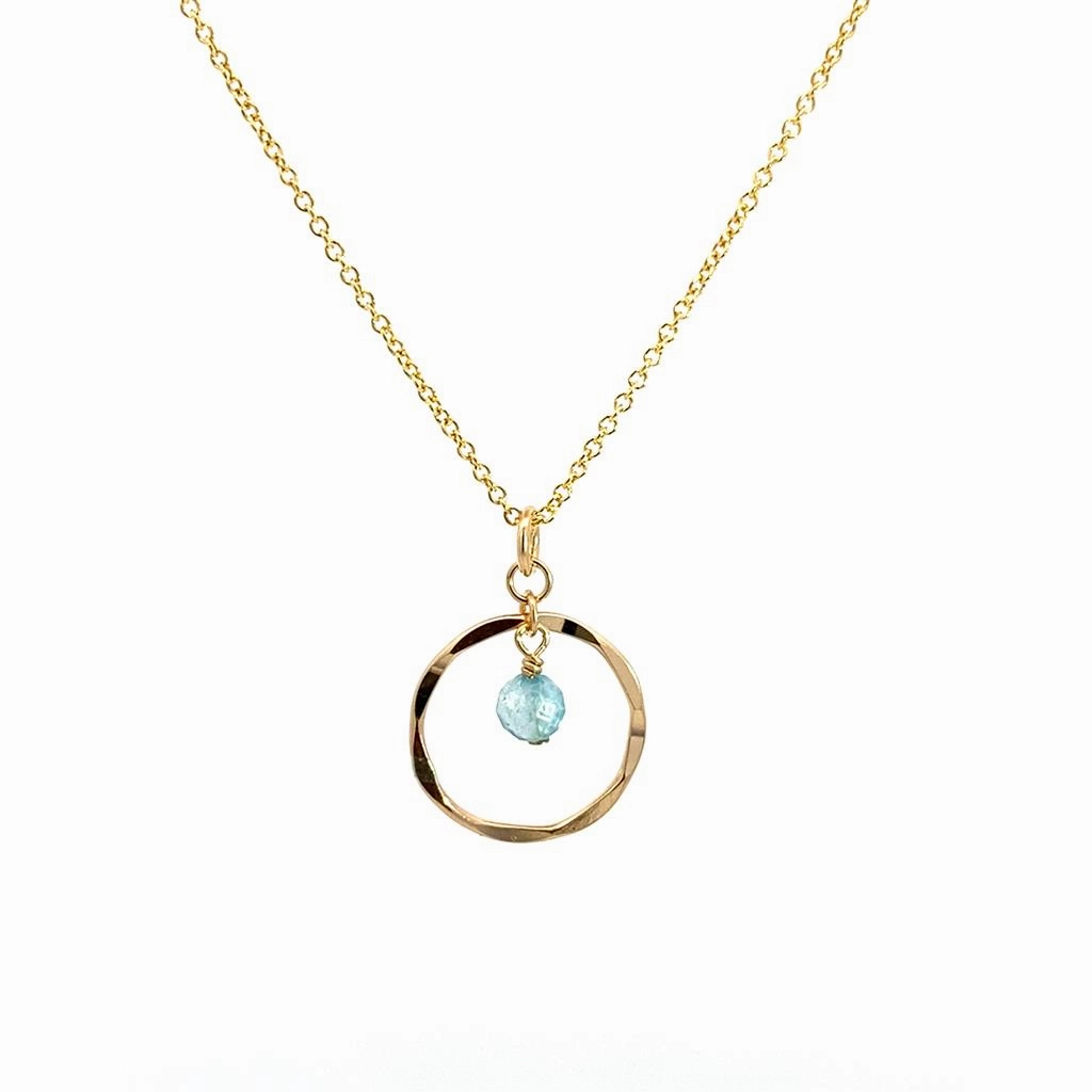 December Birthstone Necklace: Yellow Gold Filled Necklace With Blue Topaz Bead