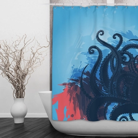 Deep Blue Sea Octopus Tentacle Shower Curtains and Optional Bath Mats Lighting,Lamps Fixtures