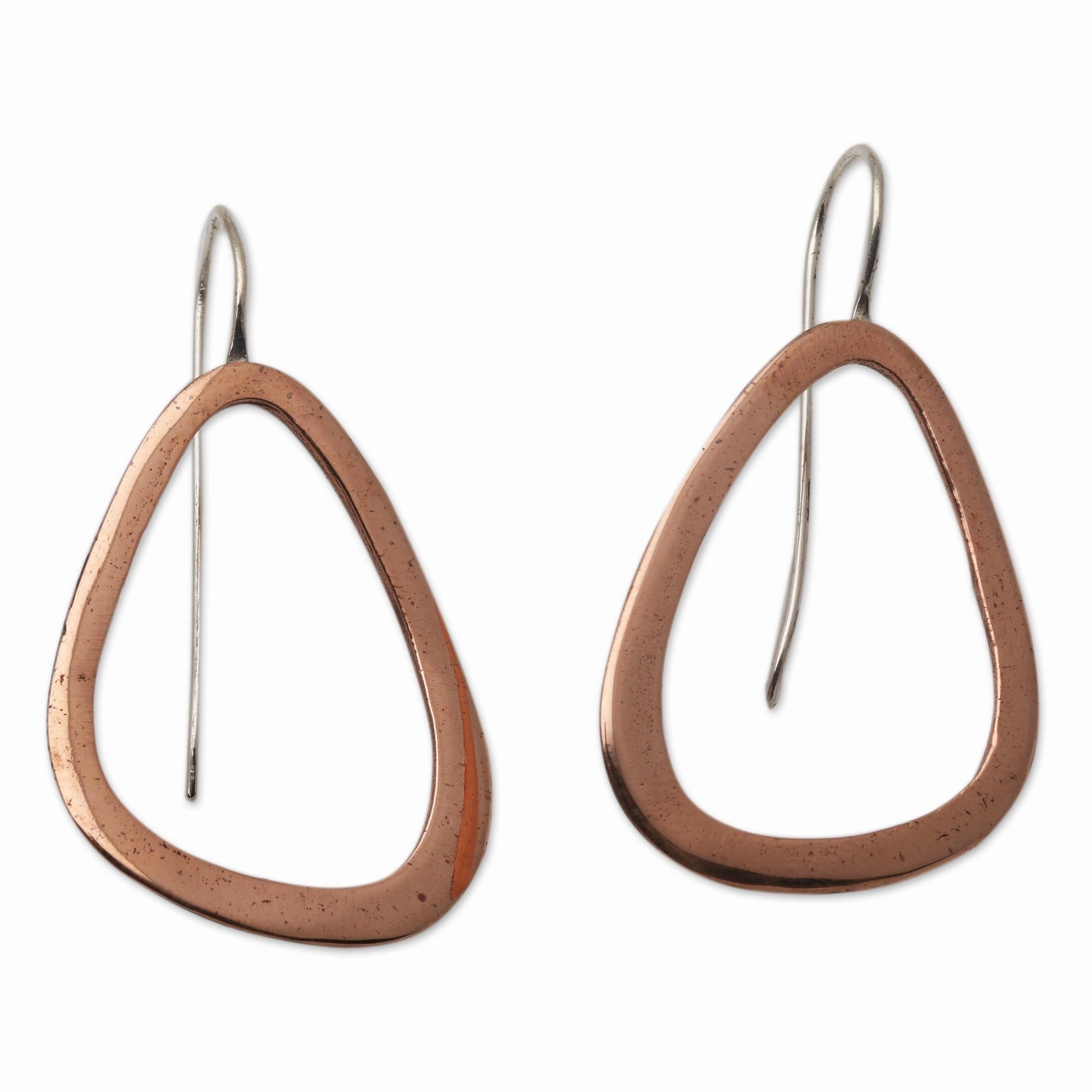 Delightful Abstraction Abstract Copper Drop Earrings with Sterling Silver Hooks