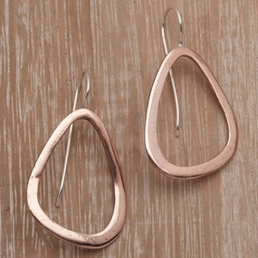 Delightful Abstraction Abstract Copper Drop Earrings with Sterling Silver Hooks