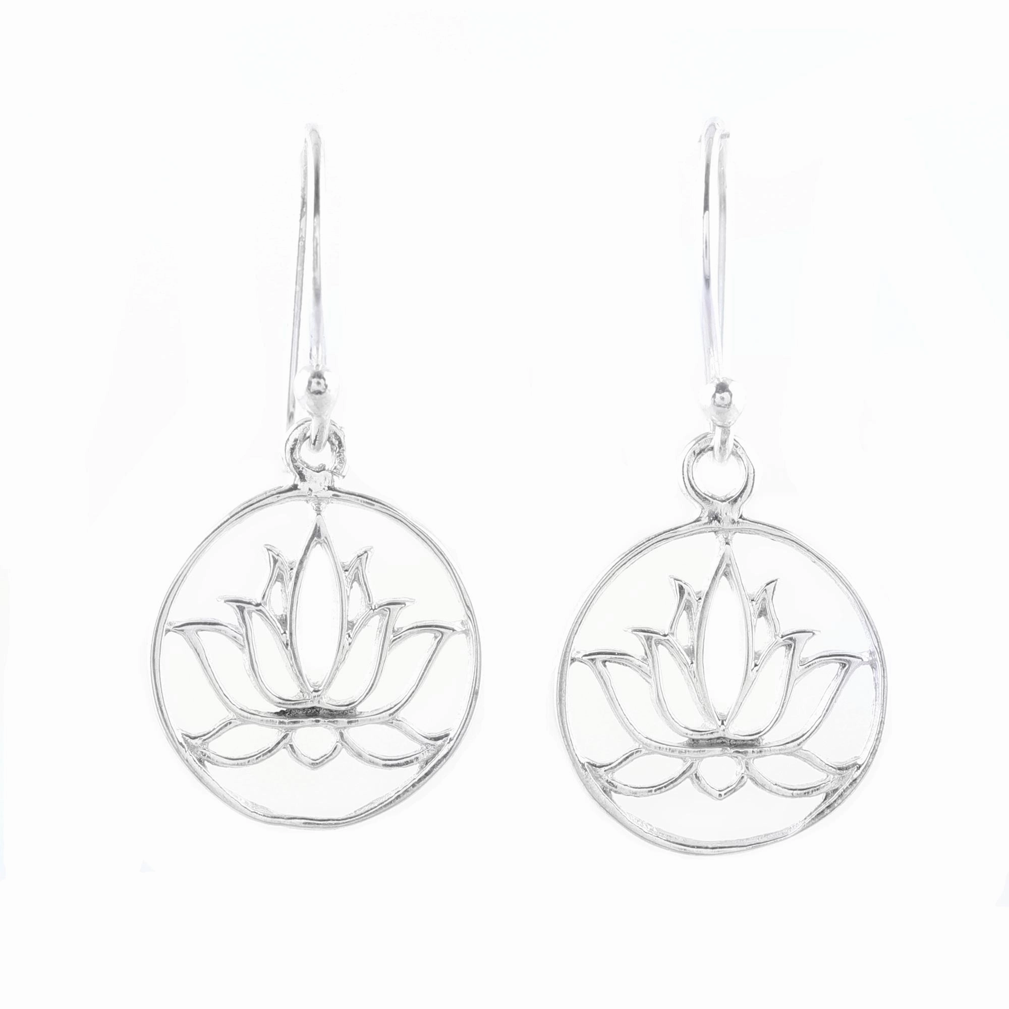 Delightful Lotus Sterling Silver Lotus Dangle Earrings from India