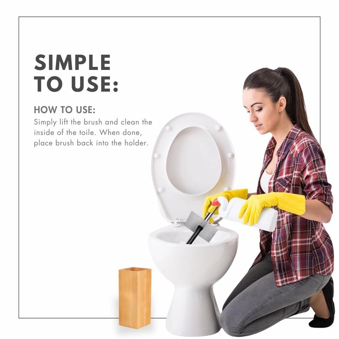 Deluxe Toilet Bowl Brush with Stainless Steel Handle and 100% Bamboo Wooden Holder Cleaning Supplies for Toilet Cleaning (Tall)