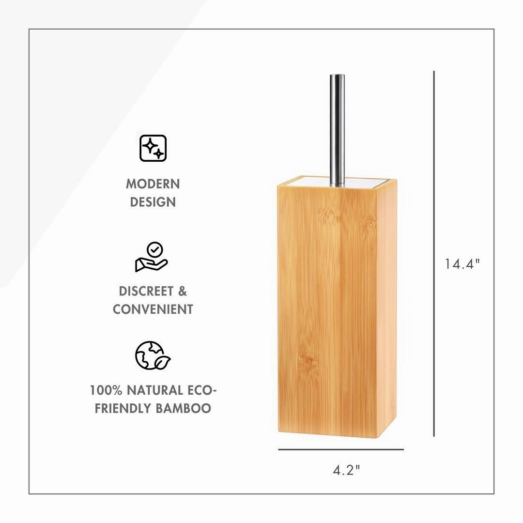 Deluxe Toilet Bowl Brush with Stainless Steel Handle and 100% Bamboo Wooden Holder Cleaning Supplies for Toilet Cleaning (Tall)